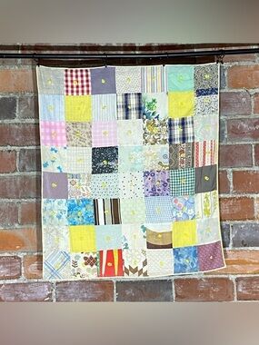 Vintage Patchwork Baby Child Tie Quilt 36” x 42”